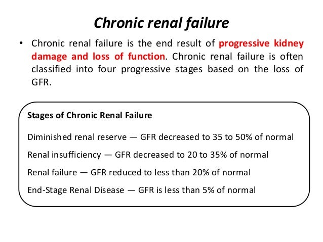 chronic renal failure essay Many conditions, diseases, and medicines can create situations that lead to acute and chronic kidney disease acute kidney injury, also called acute renal failure. chronic renal failure essay Many conditions, diseases, and medicines can create situations that lead to acute and chronic kidney disease acute kidney injury, also called acute renal failure.