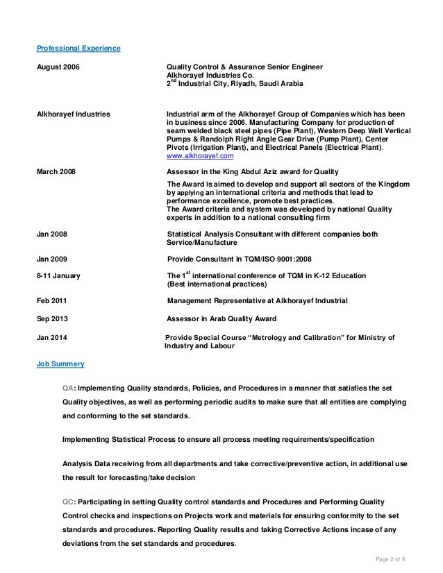 quality manager resume