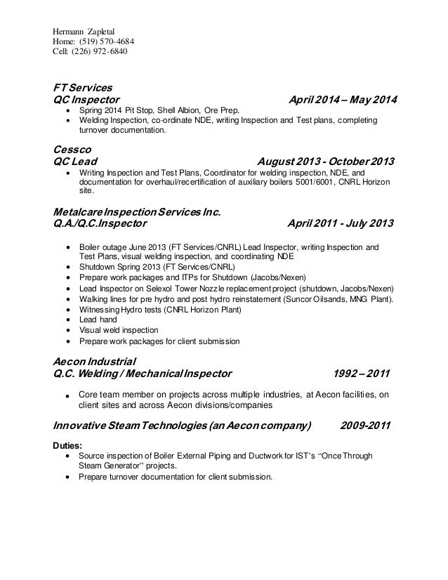 health inspector resume