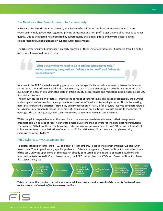 Fis Article Ffiec Cybersecurity Assessment By Andy Kim Summer 2 Ffiec Authentication Guidance Risk Assessment Template