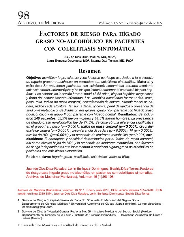 Factores de riesgo para hígado graso no alcohólico en Factores de riesgo para hígado graso no alcohólico en