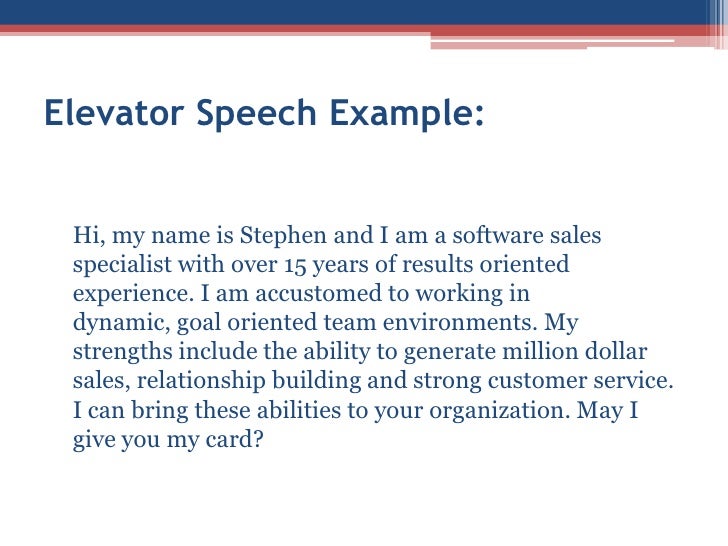 30 sec elevator pitch examples