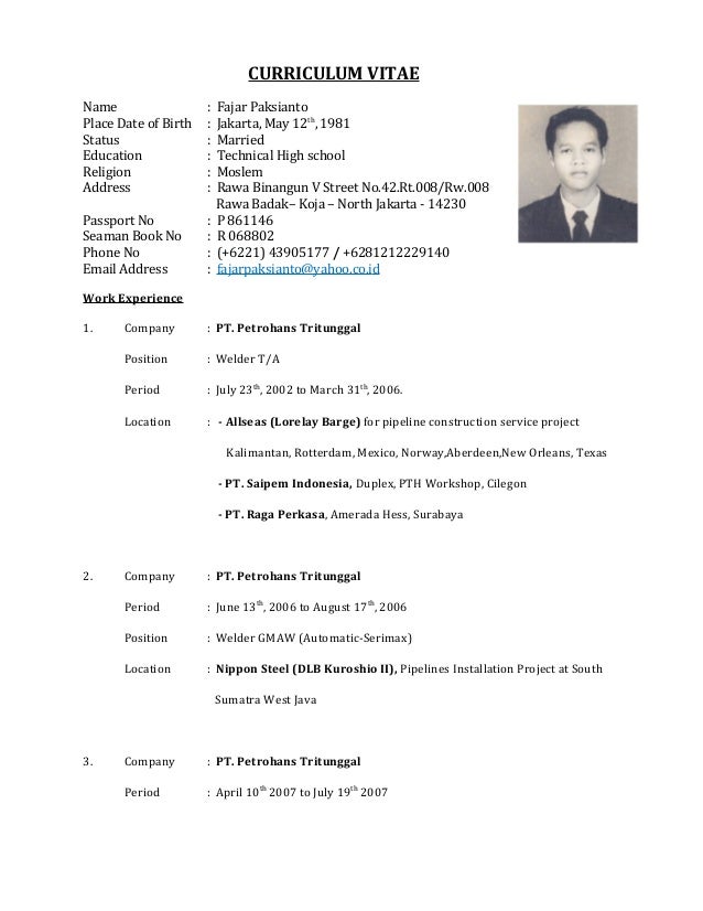 curriculum vitae sle for welder 01 cv fajar welder 5g 6g automatic curriculum vitae sle for welder 01 cv fajar welder 5g 6g automatic