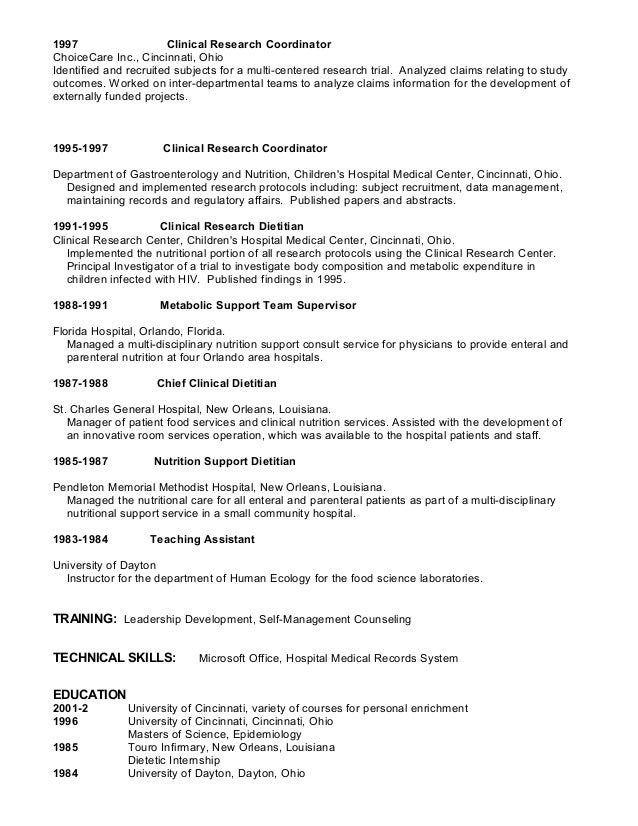 clinical research coordinator resume