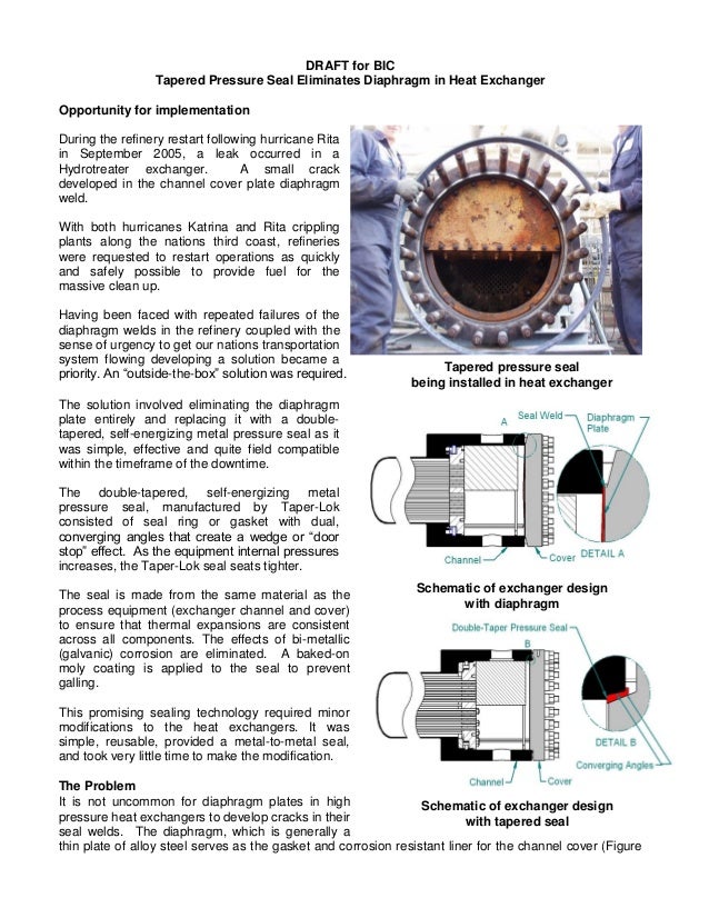 BIC Magazine Tapered Pressure Seal Eliminates Diaphragm in Heat Exc…