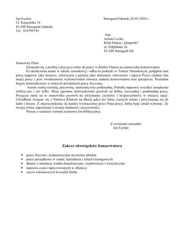Podanie O Prace W Szkole Jako Sprzątaczka