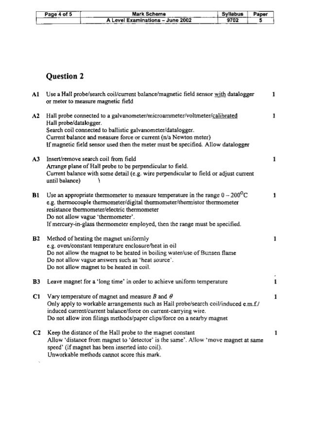 Ocr physics b a2 coursework mark scheme