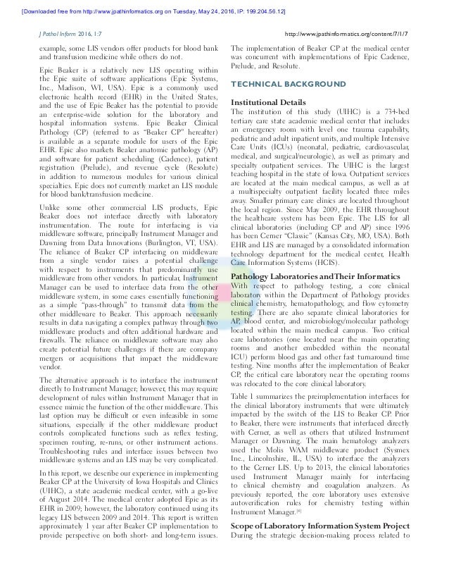 Implementation of Epic Beaker Clinical Pathology at an academic medic…