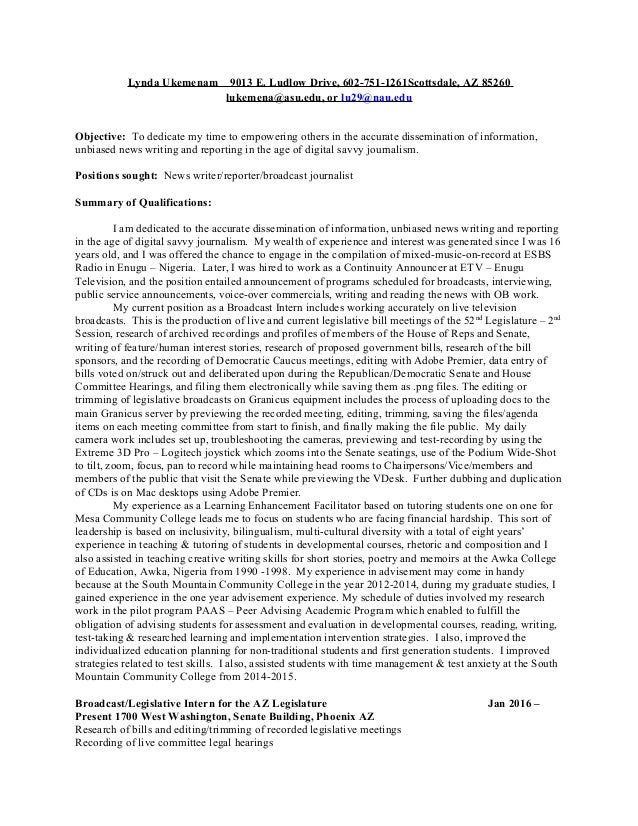 Resume for tv anchor