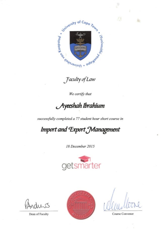 Certificate Issued By UCT Getsmarter Import Export Management 18 certificate-issued-by-uct-getsmarter-import-export-management-18