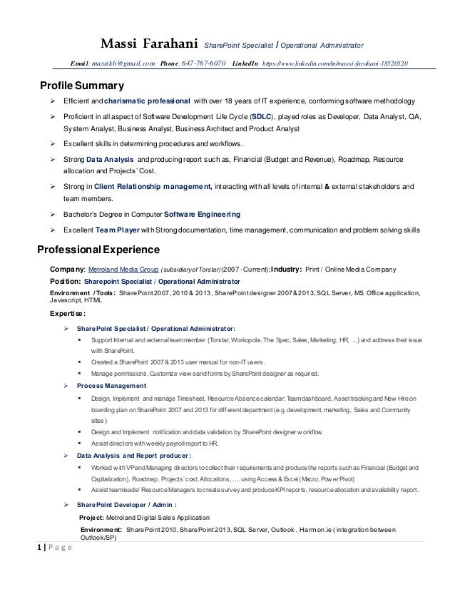 Resume sharepoint 2007
