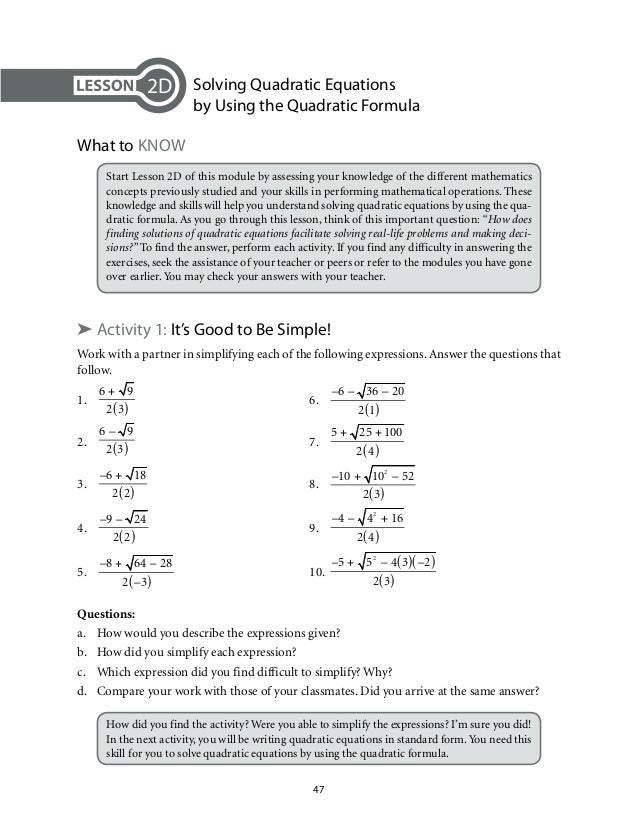 Solve homework help quadratic equations