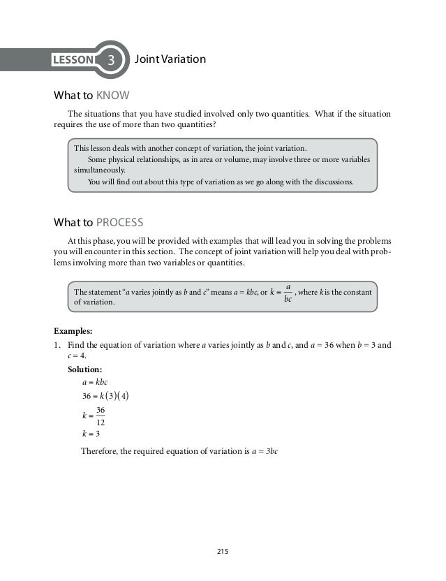 Grade 9 Mathematics Unit 3 Variation