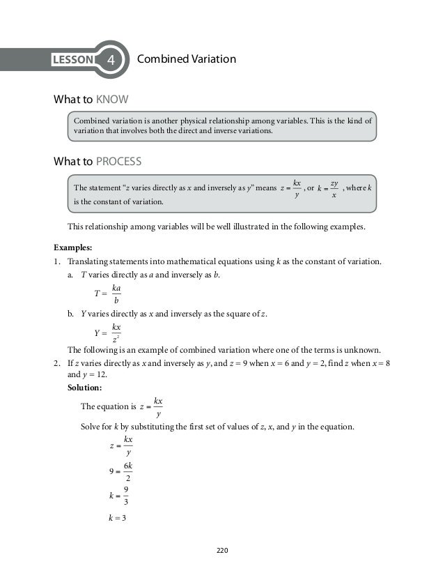 Grade 9 Mathematics Unit 3 Variation