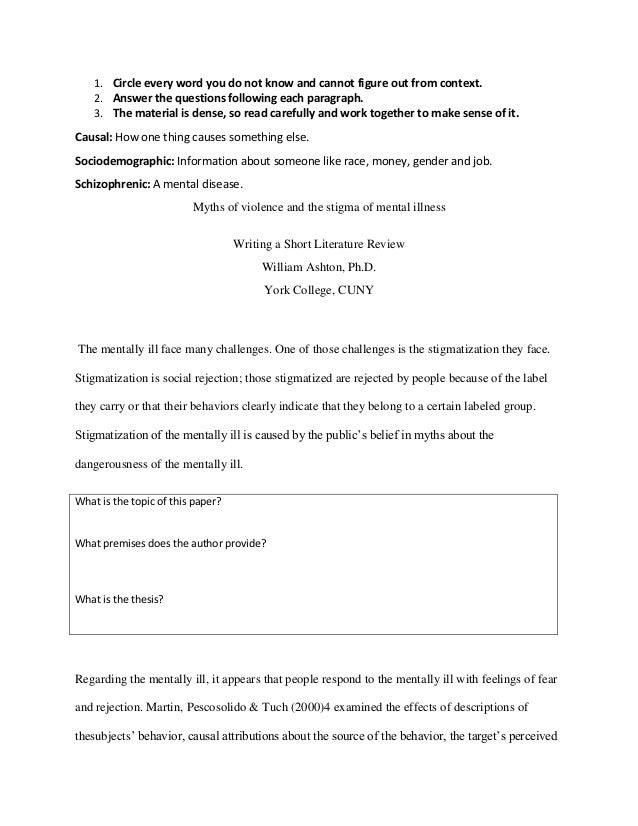 Literature review help sheet