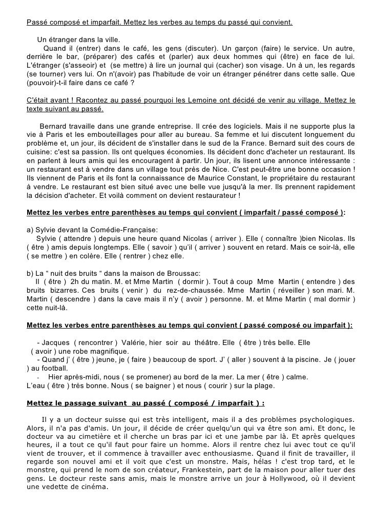 Transposer Un Texte à L Imparfait