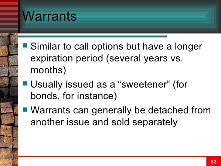 pricing warrants vs options