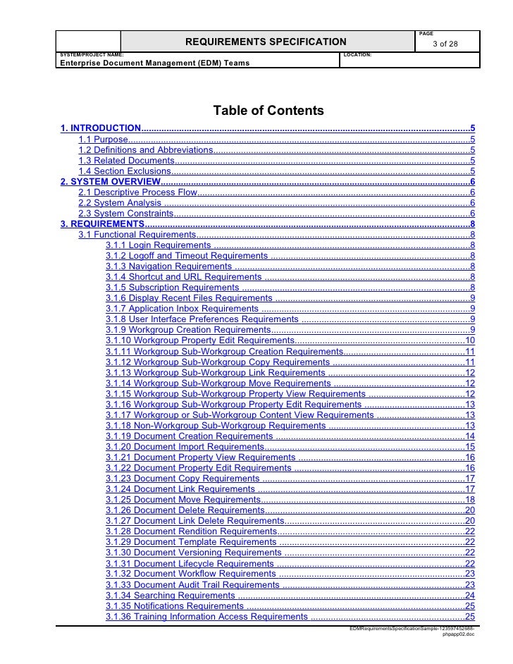 requirement functional sample specification