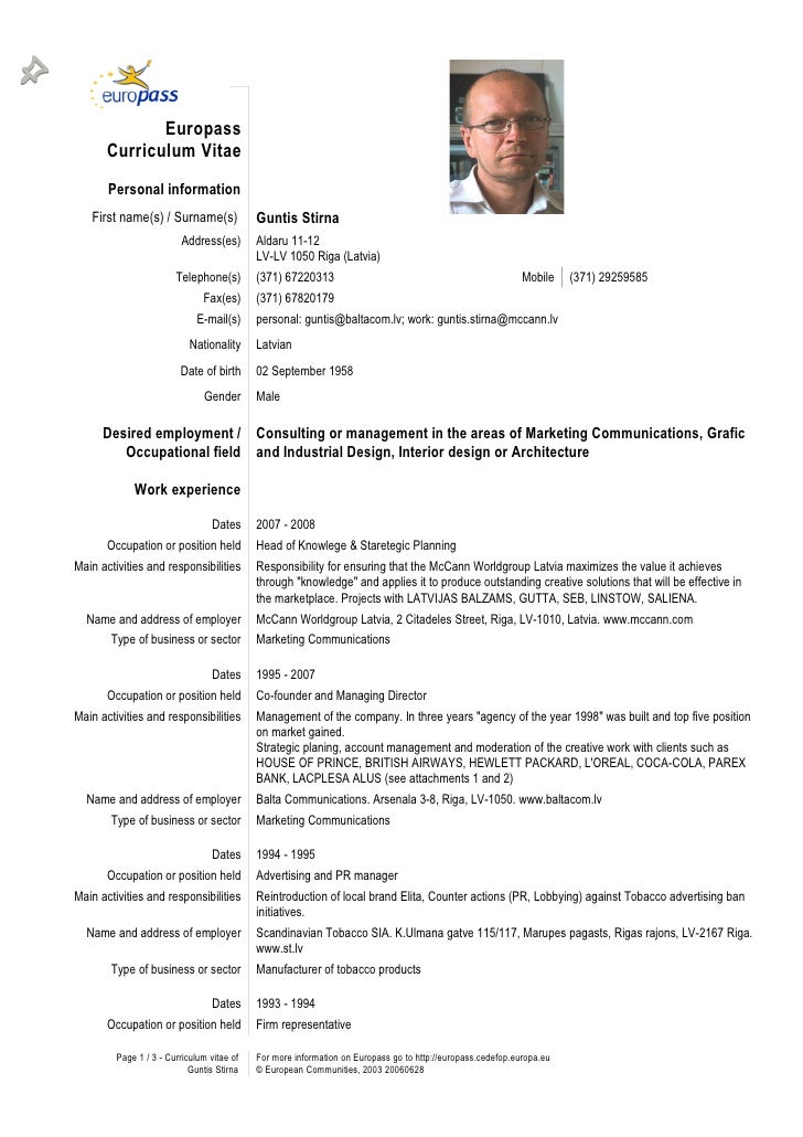 european curriculum vitae format guntis stirna cv european curriculum vitae format guntis stirna cv