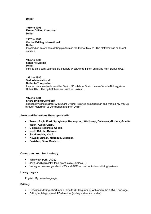 offshore resume