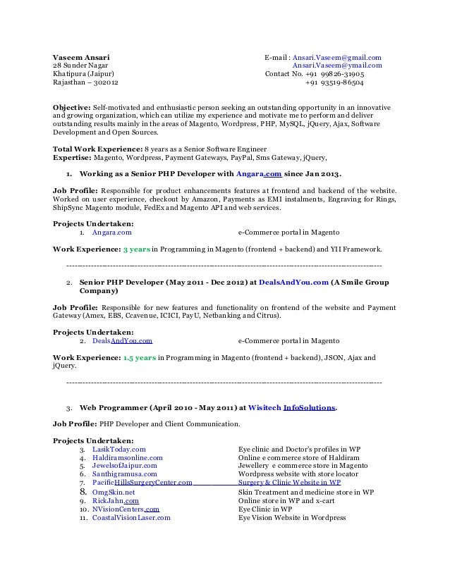 php developer resume