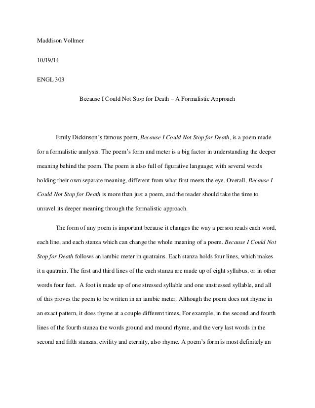 an analysis of death in the poem 712 because i could not stop for death by emily dickinson Because i could not stop for death what is a good poem to contrast emily dickinson's because i stopped for death, he kindly stopped for me. an analysis of death in the poem 712 because i could not stop for death by emily dickinson Because i could not stop for death what is a good poem to contrast emily dickinson's because i stopped for death, he kindly stopped for me.