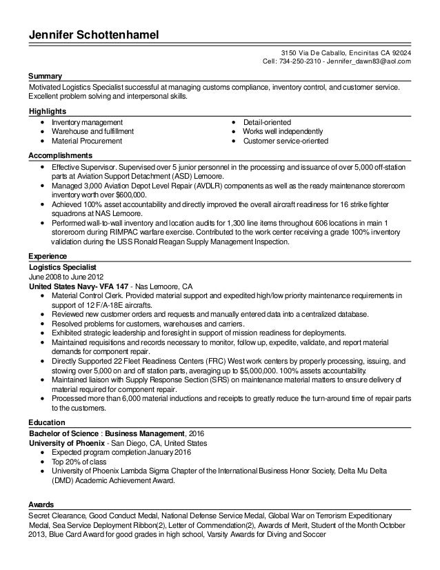 resume for logistics job
