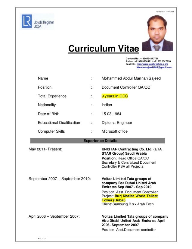 document control resume