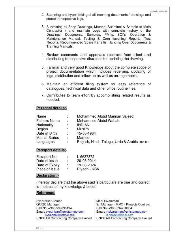 document control resume