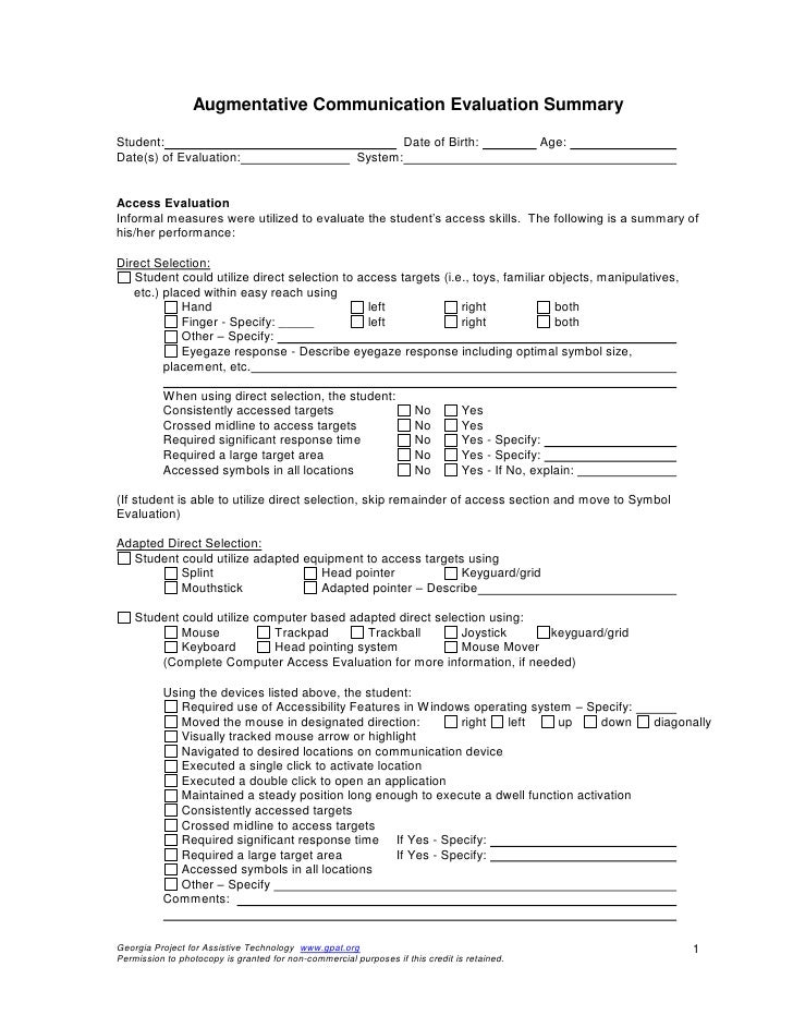 Aac Evaluation Template Aac Evaluation Template