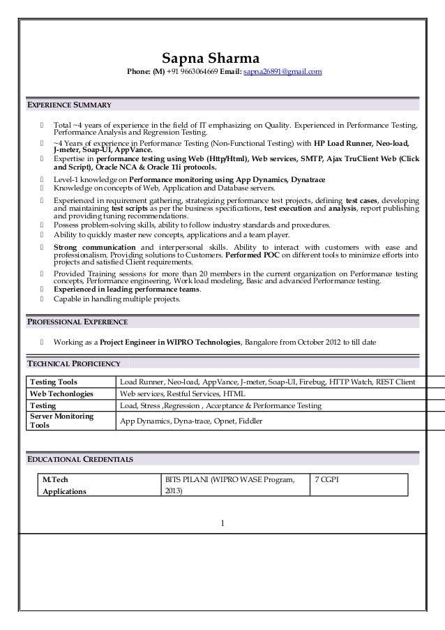 performance test engineer sle resume cv sapna performance test engineer performance test engineer sle resume cv sapna performance test engineer