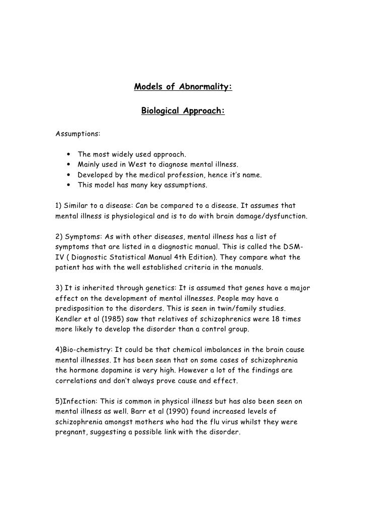 Biological model of abnormality essay