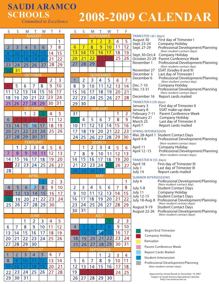 Academic Calendar 2008 2009