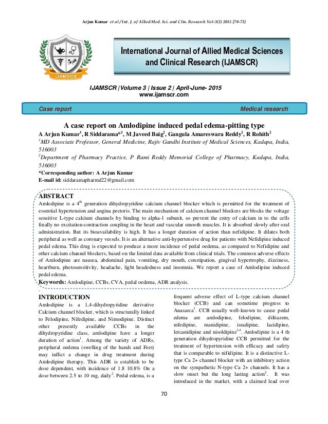 A case report on amlodepine induced pedal edema pitting type