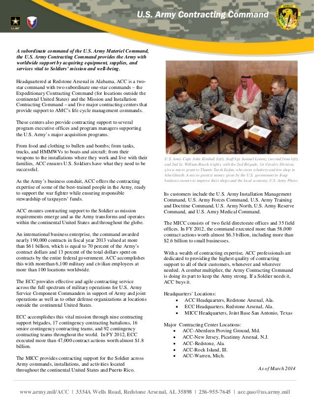 Army Contracting Command Fact Sheet