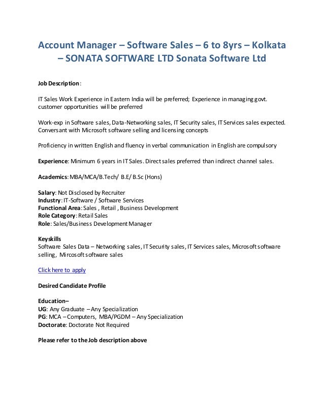 software sales manager job description