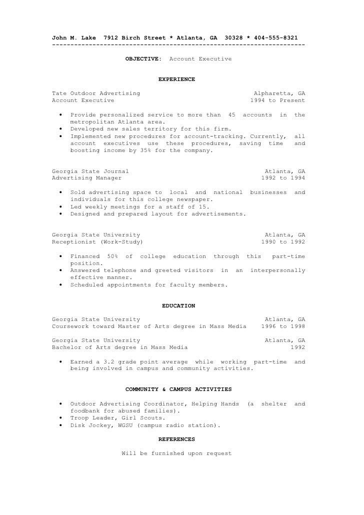 advertising account executive resume sample