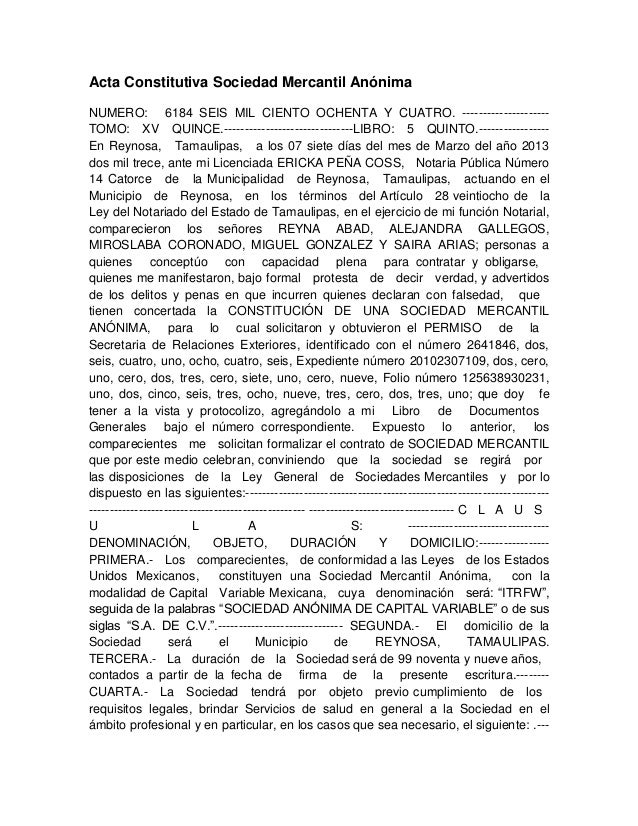 EJEMPLO DE UNA SOCIEDAD MERCANTIL ejemplo de una sociedad mercantil: