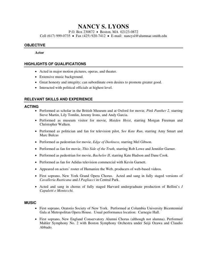 beginner acting resume sample