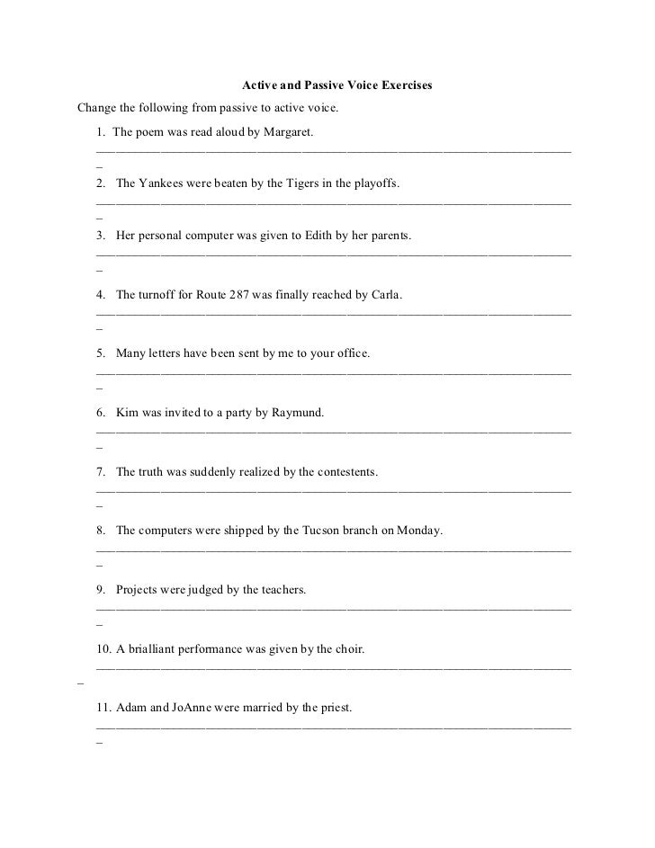 Exercise on passive and active voice worksheets
