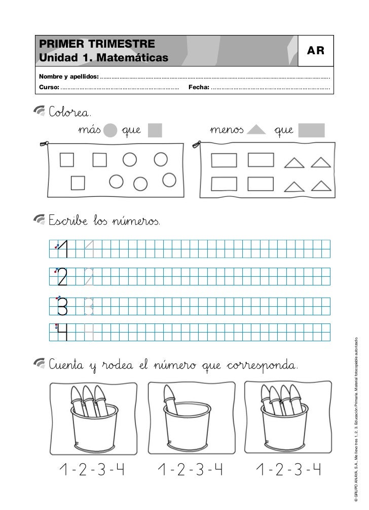 Actividades primero de primaria matemáticas, lengua