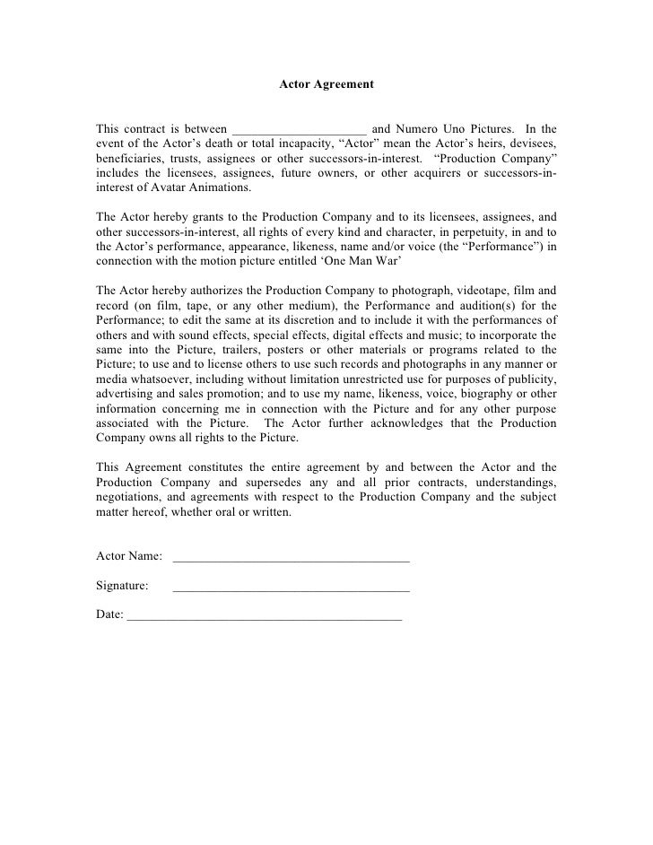 Actors Contract Template actor agreement form