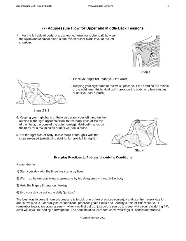 Acupressure Self-Help: Shoulder www.BalanceFlow.com 4
© Jan Henderson 2007
(7) Acupressure Flow for Upper and Middle Back ...