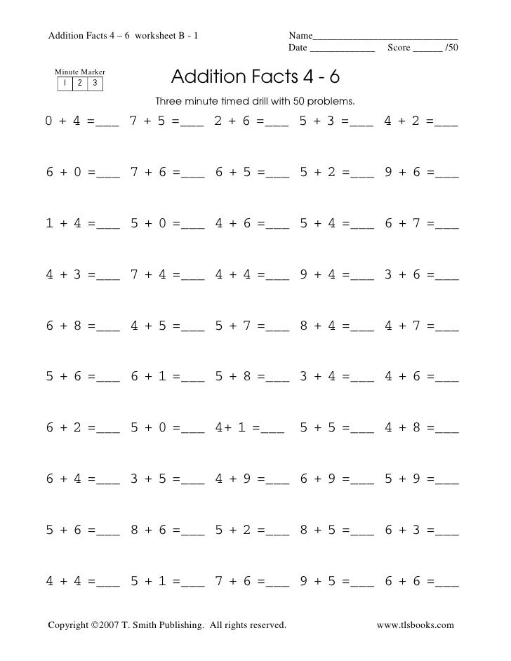 Addition Timed Test Printable 0 12 math facts free prints and on