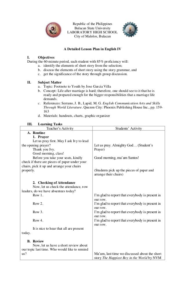 A Detailed Lesson Plan In English IV A Detailed Lesson Plan In English IV