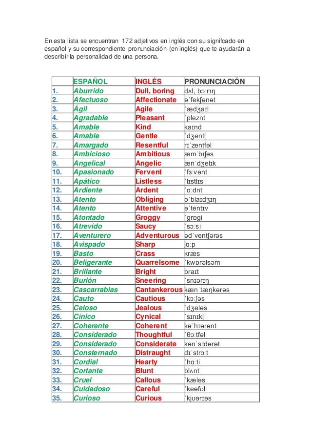 Lista De Vocabulario De Ingles Pdf