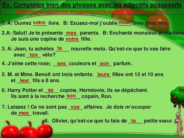 Französisch Ma Ta Sa Mon Ton Son Adj possessif