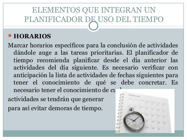 Elementos del Planificador - Admon. Tiempo