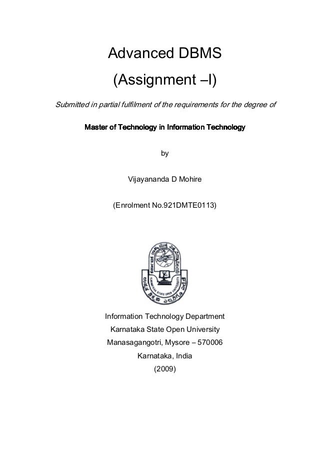 M.Tech Advanced DBMS Assignment I