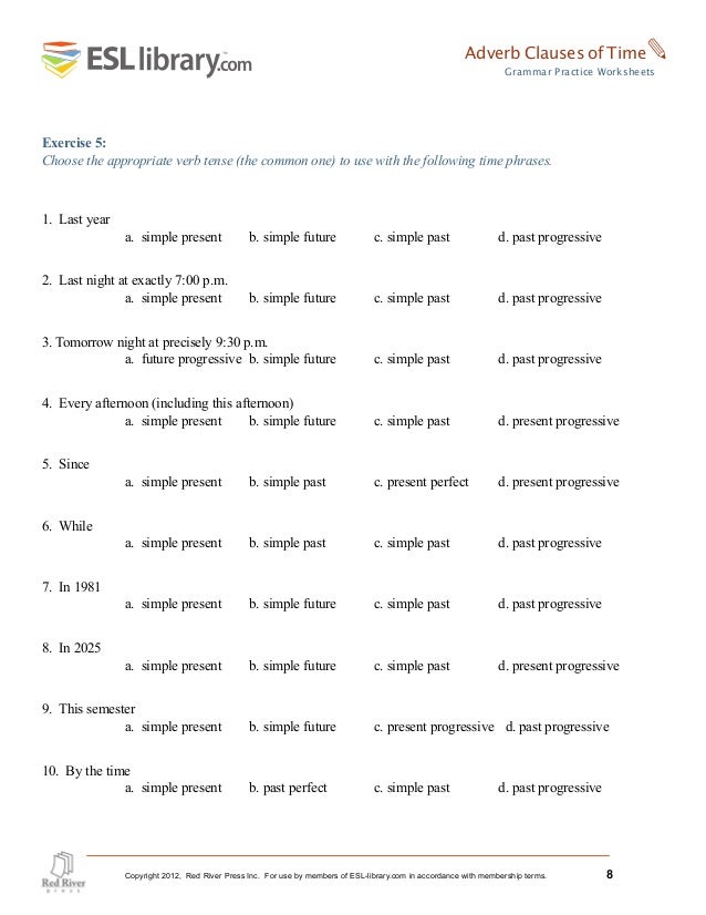 Printables Esl Library Grammar Practice Worksheets esl library grammar practice worksheets present perfect math worksheet adverb clause time progressive